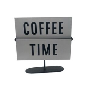 NEW Black White Metal Wine O'Clock Coffee Time Diner Cafe Tabletop Flip Sign